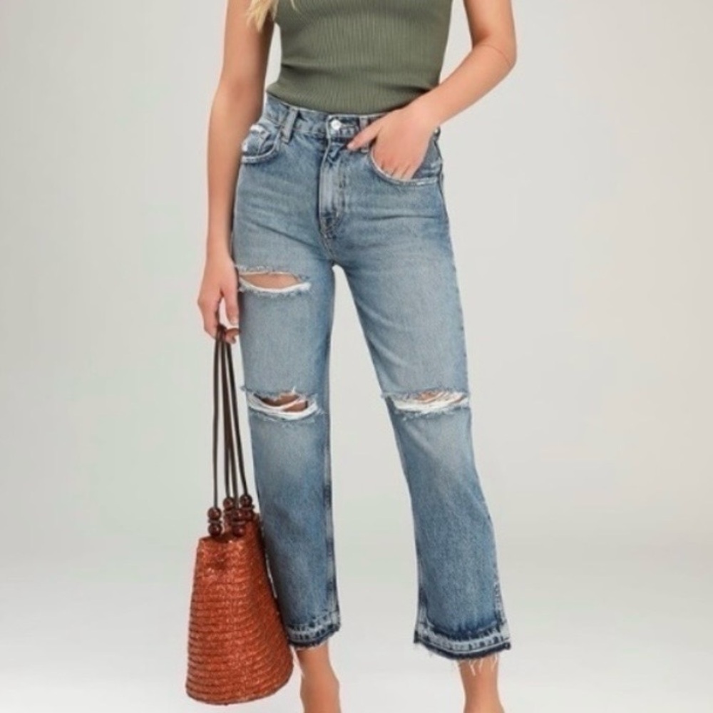 We The Free Lita Light Wash Distressed High Rise Slim Leg Jeans - Picture 3 of 15